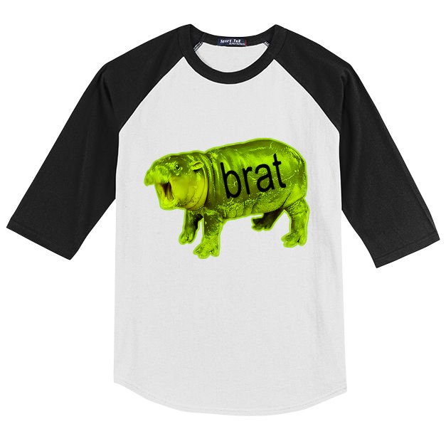 Moo Deng Brat Cute Baby Hippo Kids Colorblock Raglan Jersey
