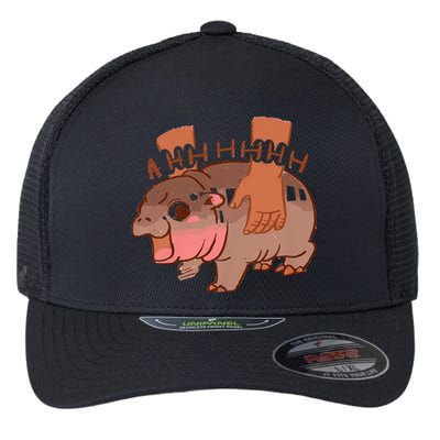 Moo Deng Bouncy Pig In Thai Picture The Cute Baby Hippo Flexfit Unipanel Trucker Cap