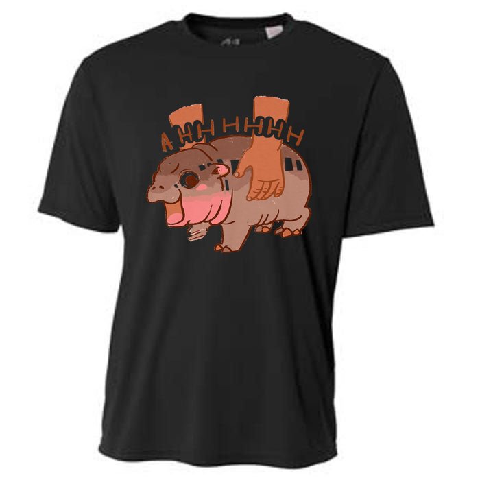 Moo Deng Bouncy Pig In Thai Picture The Cute Baby Hippo Cooling Performance Crew T-Shirt