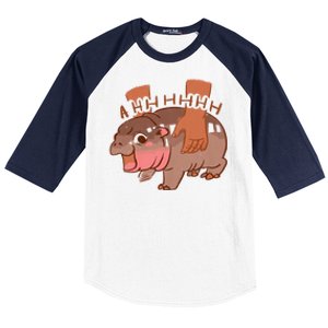 Moo Deng Bouncy Pig In Thai Picture The Cute Baby Hippo Baseball Sleeve Shirt