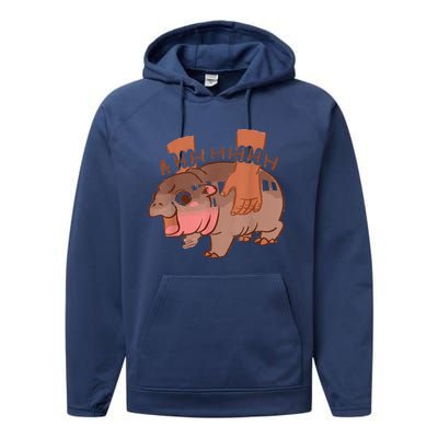 Moo Deng Bouncy Pig In Thai Picture The Cute Baby Hippo Performance Fleece Hoodie