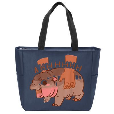 Moo Deng Bouncy Pig In Thai Picture The Cute Baby Hippo Zip Tote Bag