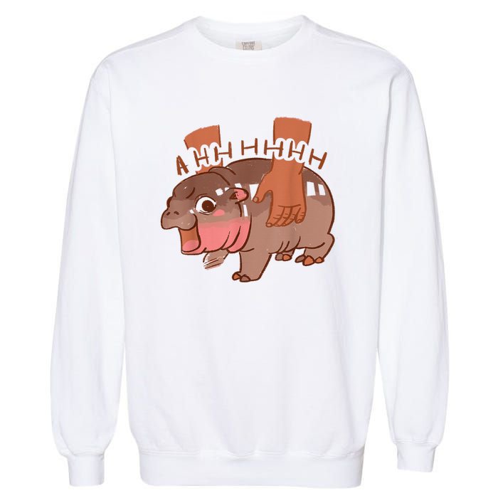 Moo Deng Bouncy Pig In Thai Picture The Cute Baby Hippo Garment-Dyed Sweatshirt