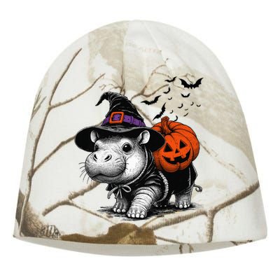 Moo Deng Bouncy Pig Moo Deng Halloween Funny Hippo With Pumpkin Witch Hat Kati - Camo Knit Beanie