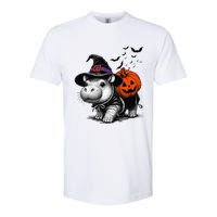 Moo Deng Bouncy Pig Moo Deng Halloween Funny Hippo With Pumpkin Witch Hat Softstyle CVC T-Shirt