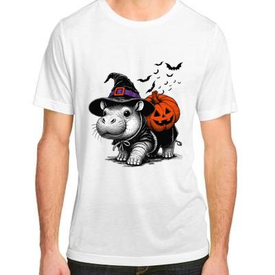 Moo Deng Bouncy Pig Moo Deng Halloween Funny Hippo With Pumpkin Witch Hat Adult ChromaSoft Performance T-Shirt