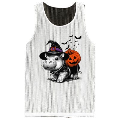 Moo Deng Bouncy Pig Moo Deng Halloween Funny Hippo With Pumpkin Witch Hat Mesh Reversible Basketball Jersey Tank