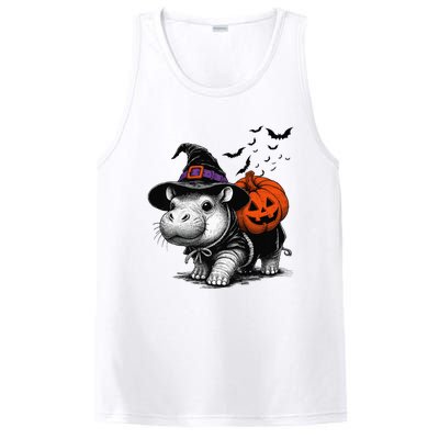 Moo Deng Bouncy Pig Moo Deng Halloween Funny Hippo With Pumpkin Witch Hat PosiCharge Competitor Tank