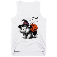 Moo Deng Bouncy Pig Moo Deng Halloween Funny Hippo With Pumpkin Witch Hat Tank Top