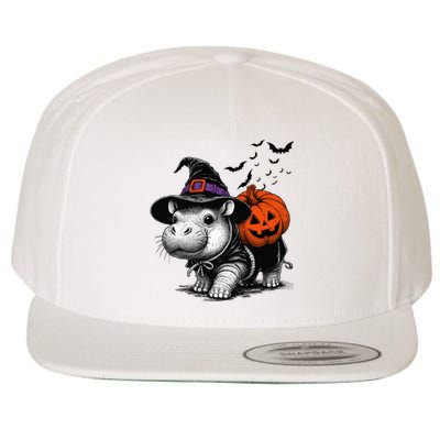 Moo Deng Bouncy Pig Moo Deng Halloween Funny Hippo With Pumpkin Witch Hat Wool Snapback Cap