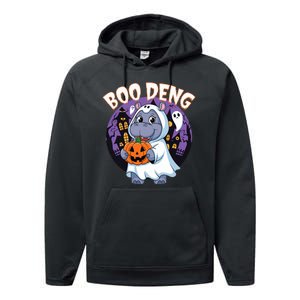 Moo Deng Baby Hippo Boo Deng Long For Halloween Moo Deng Performance Fleece Hoodie