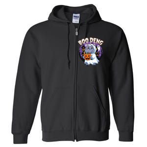 Moo Deng Baby Hippo Boo Deng Long For Halloween Moo Deng Full Zip Hoodie