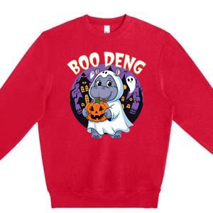 Moo Deng Baby Hippo Boo Deng Long For Halloween Moo Deng Premium Crewneck Sweatshirt