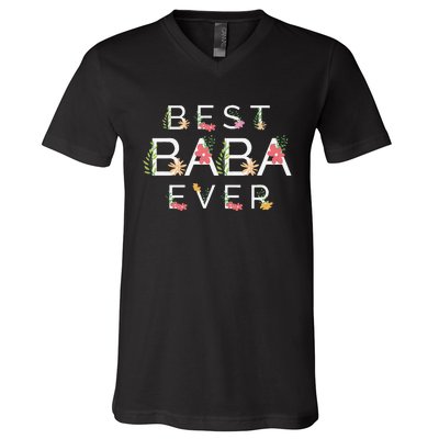 Mothers Day Cute Gift Floral Best Baba Ever V-Neck T-Shirt