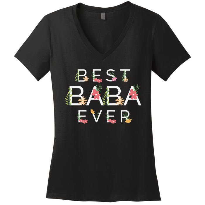 Mothers Day Cute Gift Floral Best Baba Ever Women's V-Neck T-Shirt