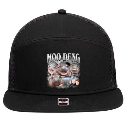 Moo Deng Cute Funny Hippo 7 Panel Mesh Trucker Snapback Hat
