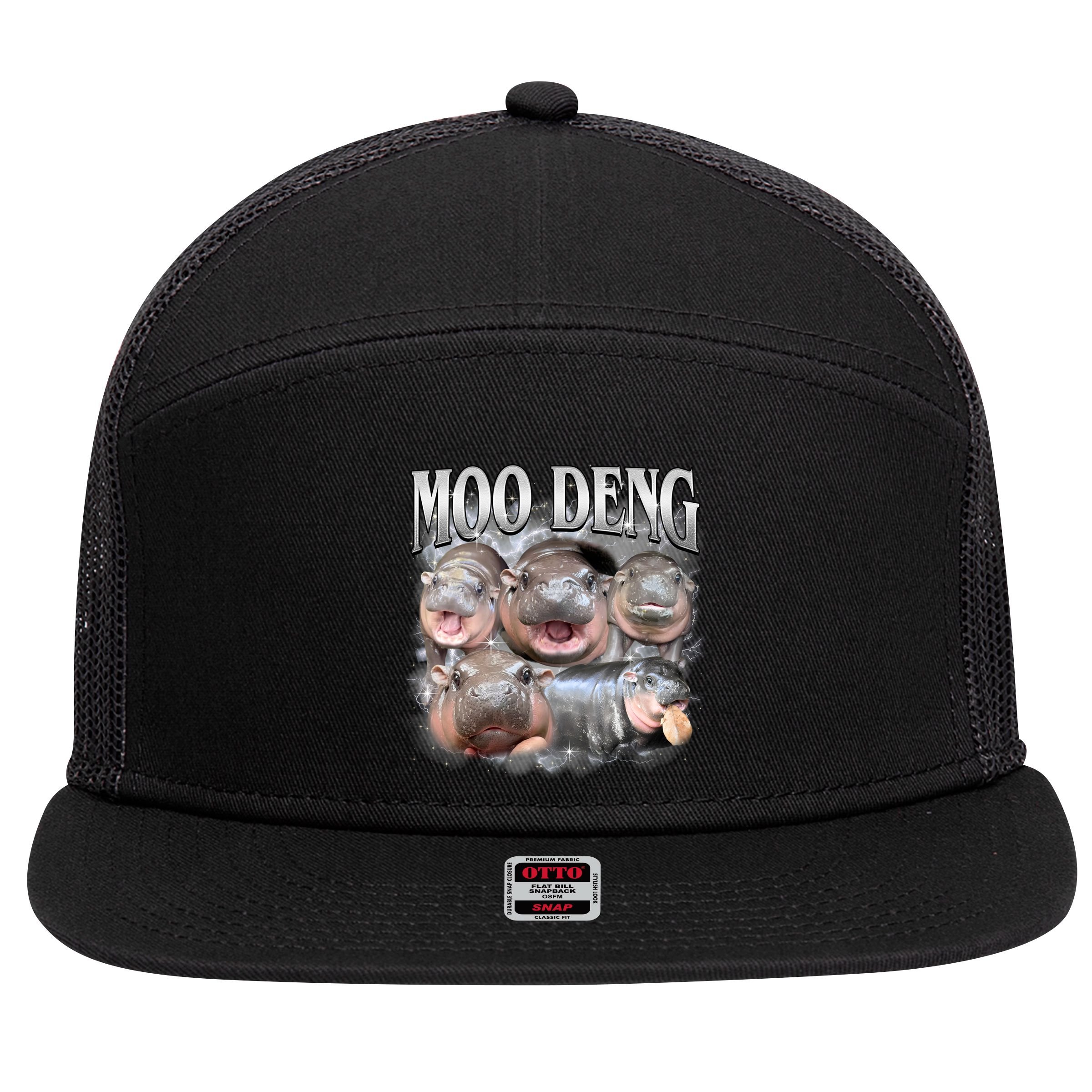 Moo Deng Cute Funny Hippo 7 Panel Mesh Trucker Snapback Hat