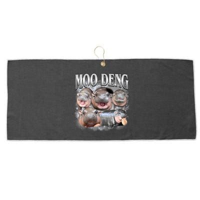 Moo Deng Cute Funny Hippo Large Microfiber Waffle Golf Towel