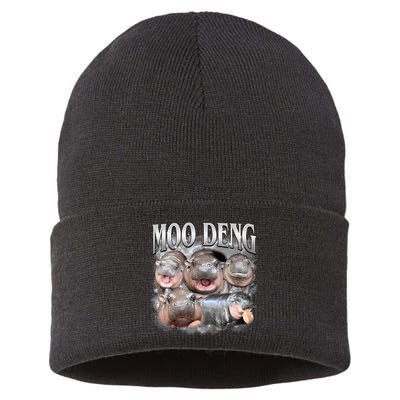 Moo Deng Cute Funny Hippo Sustainable Knit Beanie