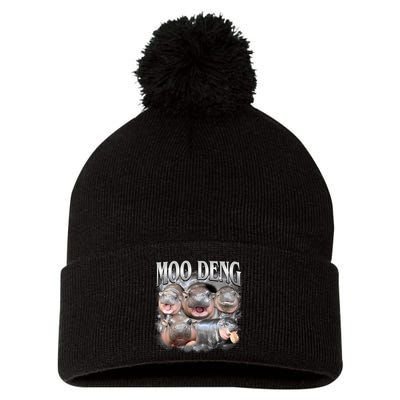 Moo Deng Cute Funny Hippo Pom Pom 12in Knit Beanie