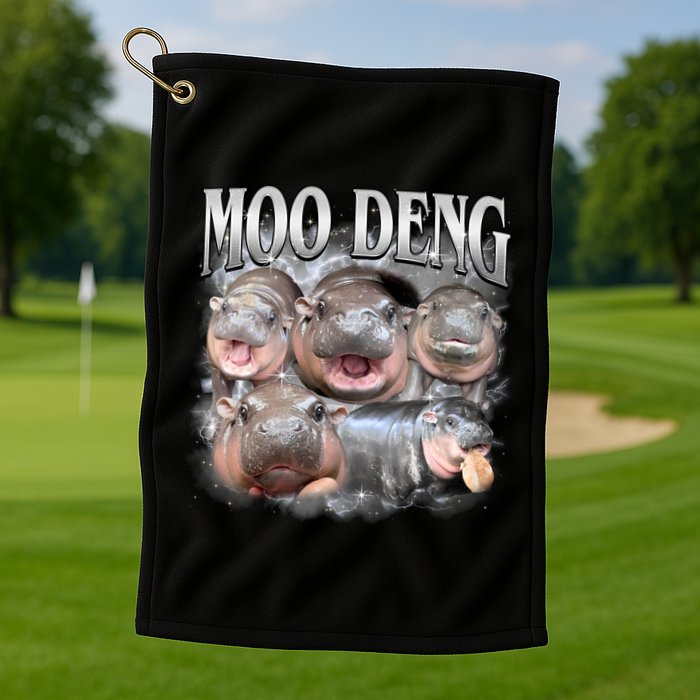 Moo Deng Cute Funny Hippo Golf Towel