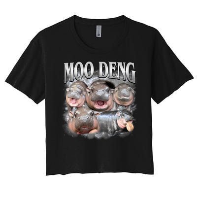 Moo Deng Cute Funny Hippo Women's Crop Top Tee