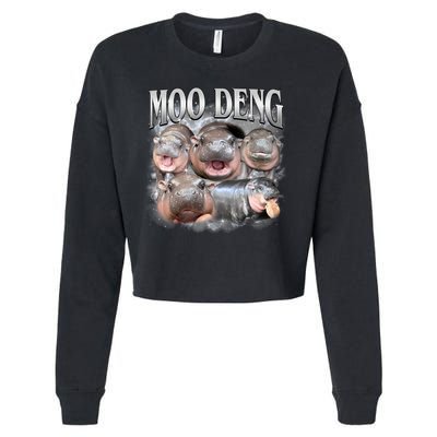 Moo Deng Cute Funny Hippo Cropped Pullover Crew