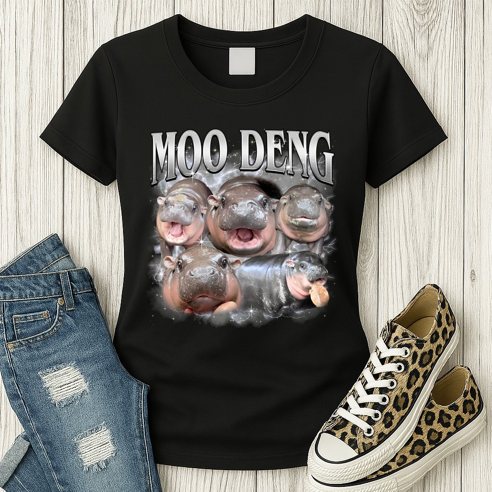 Moo Deng Cute Funny Hippo Womens T-Shirt