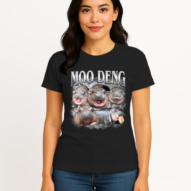 Moo Deng Cute Funny Hippo Womens T-Shirt