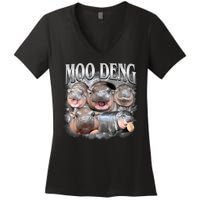 Moo Deng Cute Funny Hippo Women's V-Neck T-Shirt