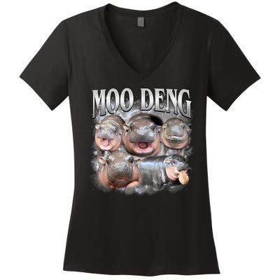 Moo Deng Cute Funny Hippo Women's V-Neck T-Shirt