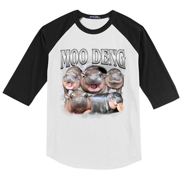 Moo Deng Cute Funny Hippo Kids Colorblock Raglan Jersey