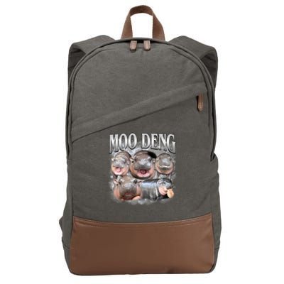 Moo Deng Cute Funny Hippo Cotton Canvas Backpack