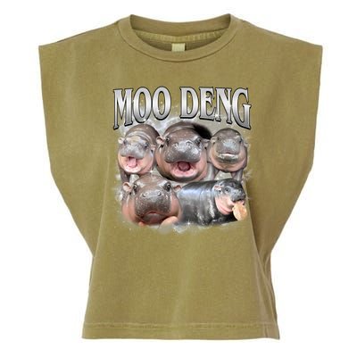 Moo Deng Cute Funny Hippo Garment-Dyed Women's Muscle Tee