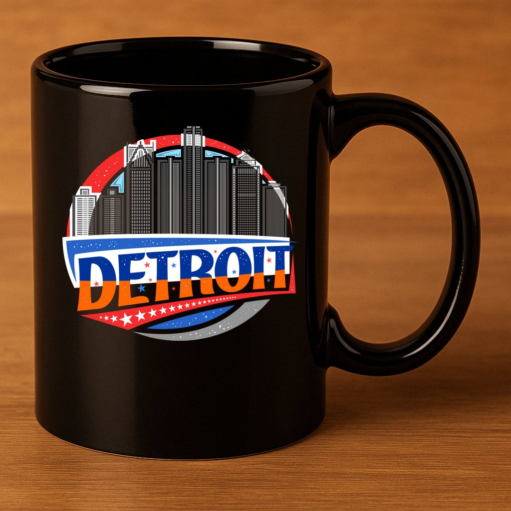 Modern Detroit City Scape 11oz C Handle Ceramic Mug