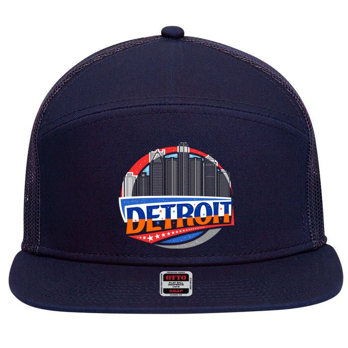 Modern Detroit City Scape 7 Panel Mesh Trucker Snapback Hat