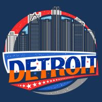 Modern Detroit City Scape 7 Panel Mesh Trucker Snapback Hat