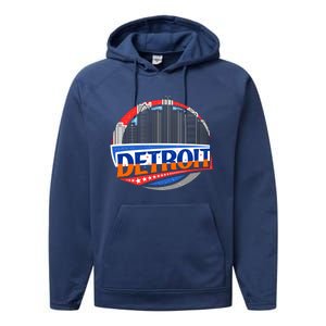 Modern Detroit City Scape Performance Fleece Hoodie