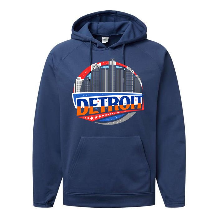 Modern Detroit City Scape Performance Fleece Hoodie