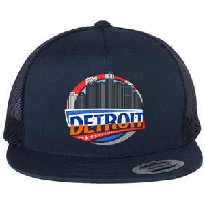 Modern Detroit City Scape Flat Bill Trucker Hat