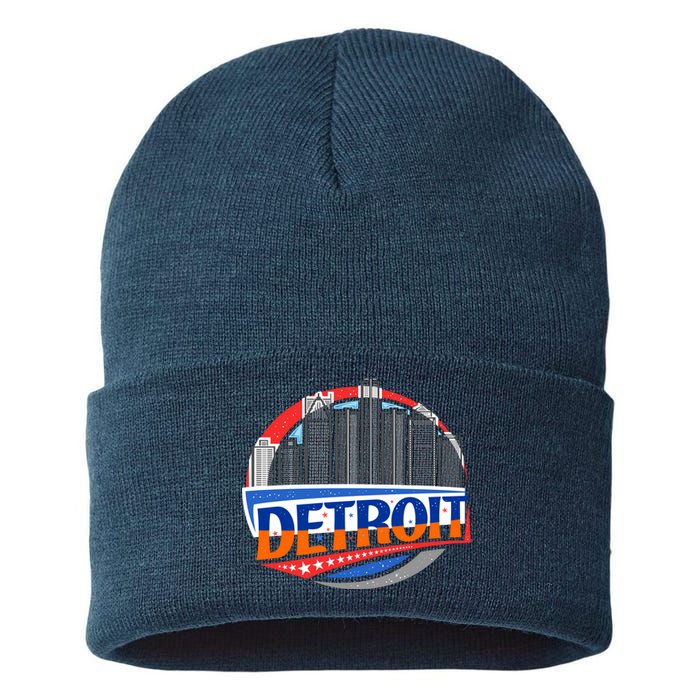 Modern Detroit City Scape Sustainable Knit Beanie