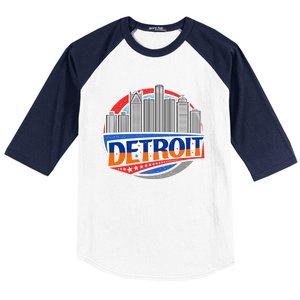 Modern Detroit City Scape Baseball Sleeve Shirt