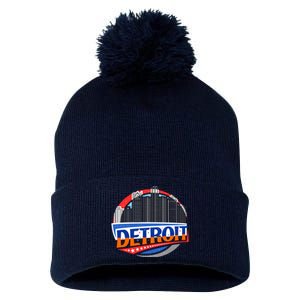 Modern Detroit City Scape Pom Pom 12in Knit Beanie