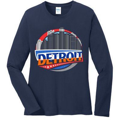 Modern Detroit City Scape Ladies Long Sleeve Shirt