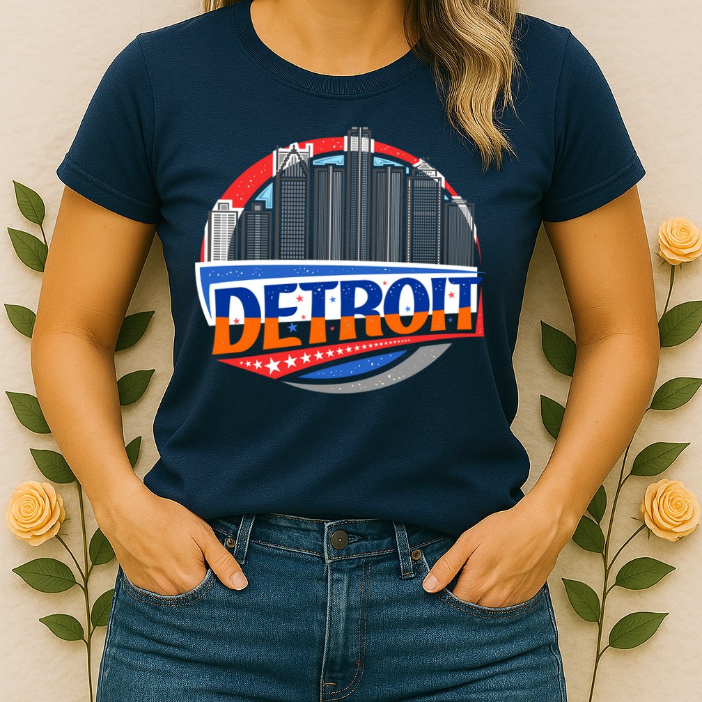 Modern Detroit City Scape Womens T-Shirt