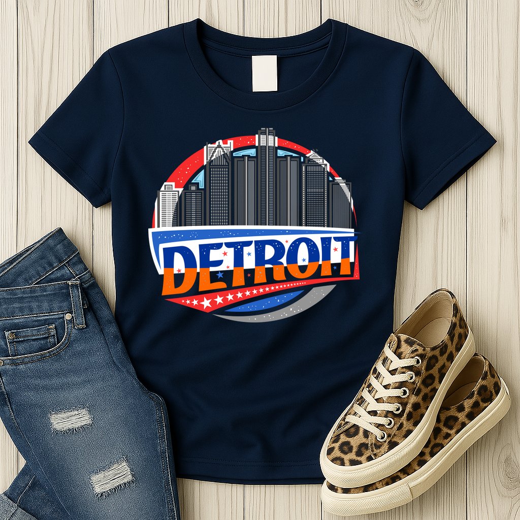 Modern Detroit City Scape Womens T-Shirt