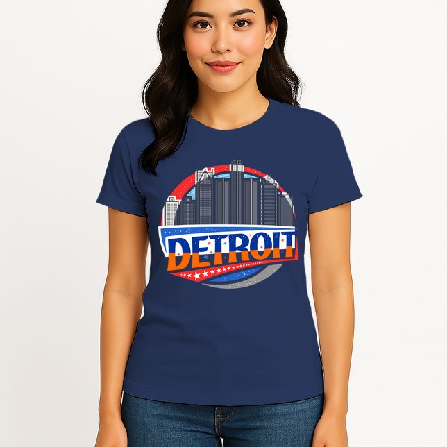 Modern Detroit City Scape Womens T-Shirt