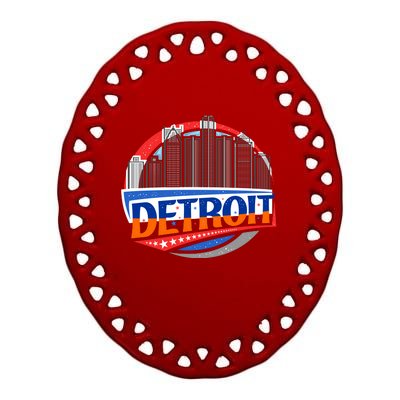 Modern Detroit City Scape Ceramic Oval Ornament