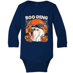 Moo Deng Cute Baby Pygmy Hippo Bouncy Pig In Thai Halloween Baby Long Sleeve Bodysuit