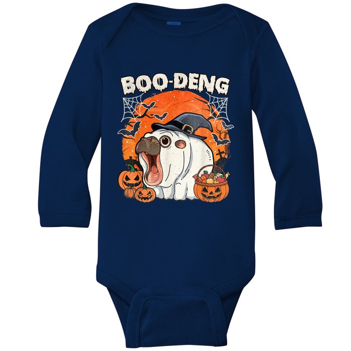 Moo Deng Cute Baby Pygmy Hippo Bouncy Pig In Thai Halloween Baby Long Sleeve Bodysuit